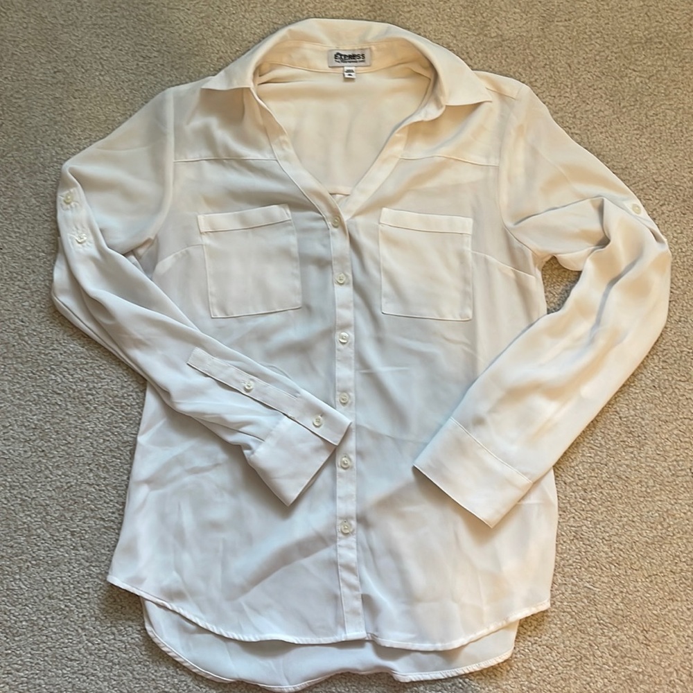 Express Portofino Shirt. Cream, see-through. Excellent condition.